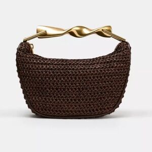 Zara crochet brown handbag with gold hardware